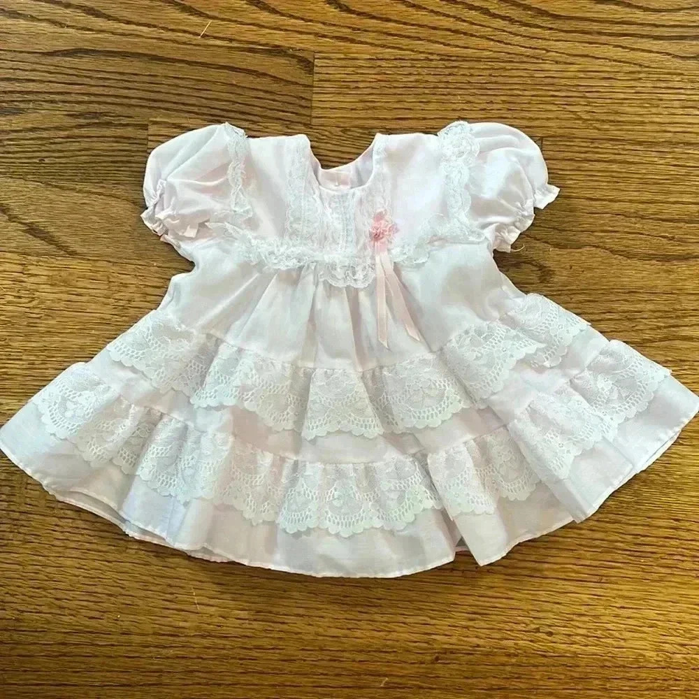Vintage lace bows frilly dress 18m